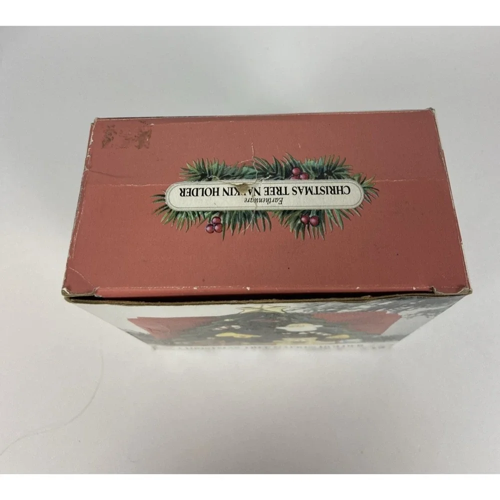 Vtg Earthenware Christmas Tree Napkin Holder w/Original Box Kitchen Decor